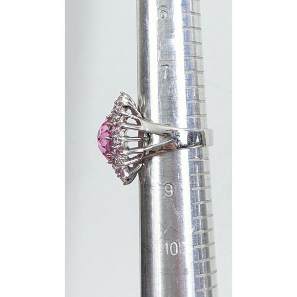 Size 8 huge Pink Cluster Sunflower Sterling Silver Cocktail Ring - Picture 7 of 9